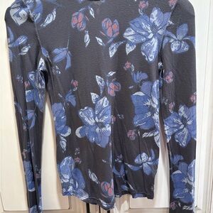 Free People Long Sleeve Floral Top with Blue and Red Accents